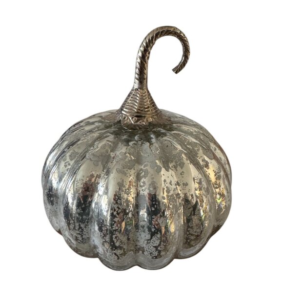 Mercury Glass Pumpkin Decoration With Silver & Gold Finish 7" Tall Made In India - Picture 2 of 6